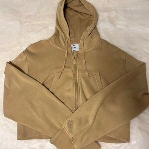 Tilly's Tan Cropped Zip Hoodie Jacket